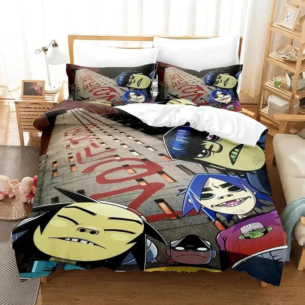 3D Print Music Gorillaz Bedding Set Duvet Cover Bed Set Quilt Cover Pillowcase Comforter king Queen Size Boys Adult Bedding Set 155x215cm 3pcs