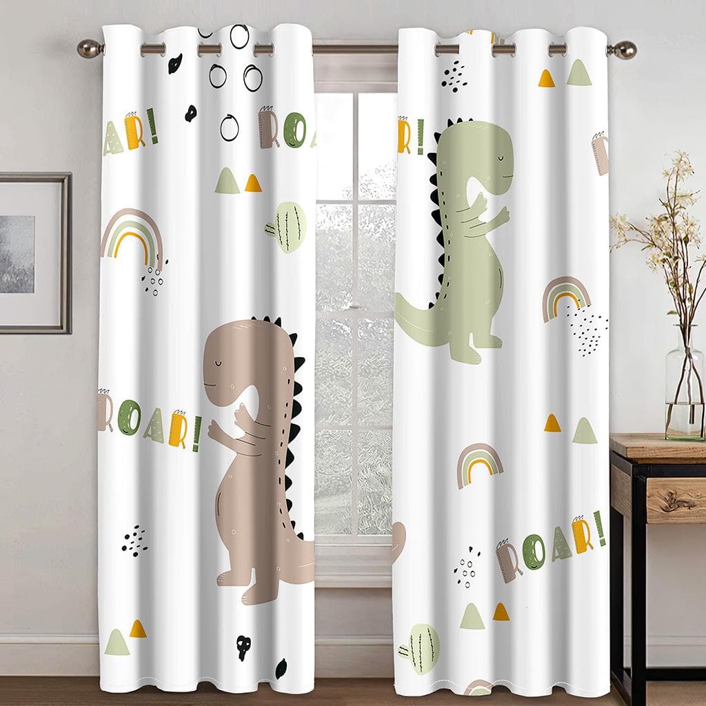Modern Dinosaur Bedroom Decor Curtains for Living Room Bedroom Drapes Modern Printed Design Polyester Curtains 100W160H(CM)40x63in&Grommet Top