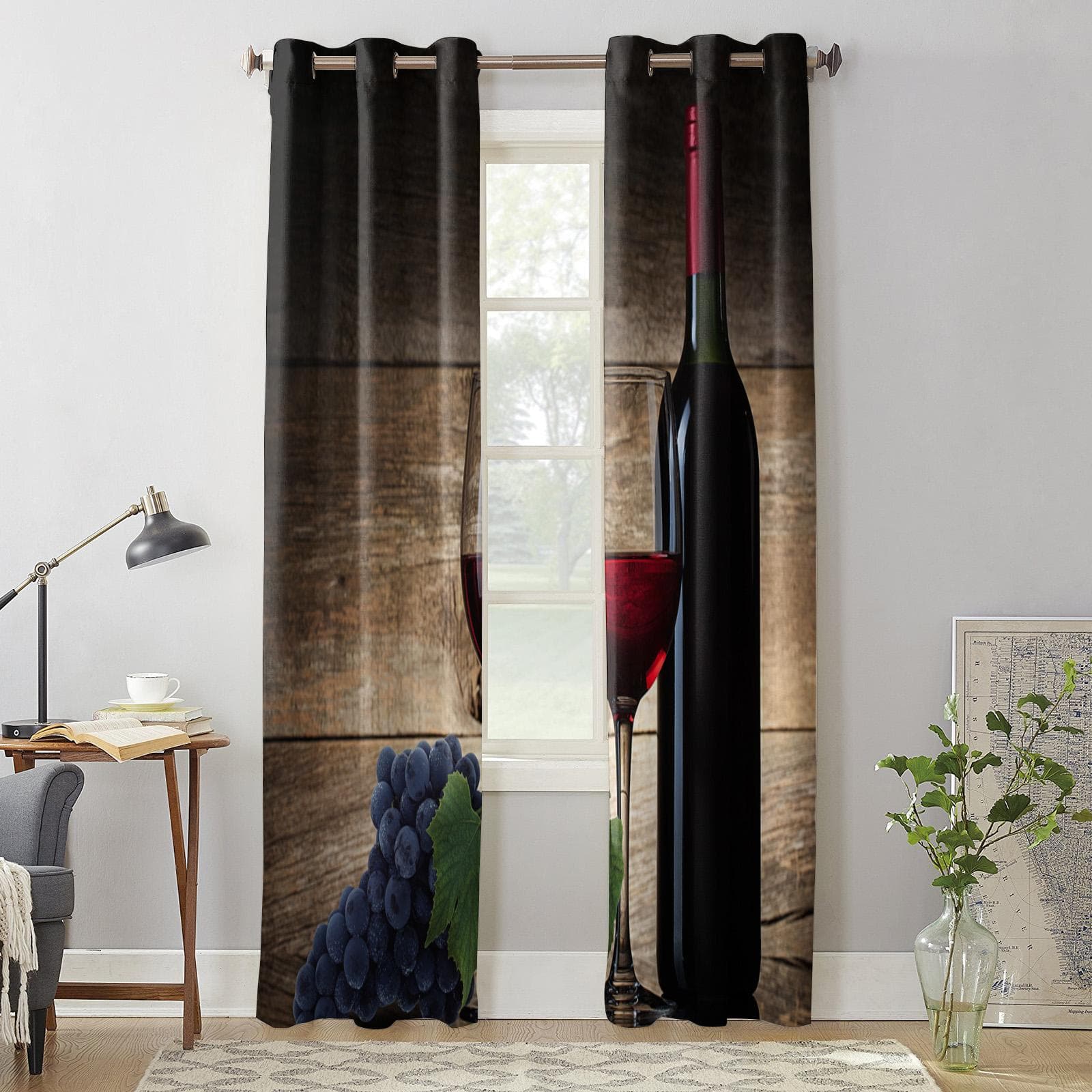 Wine Glass Wine Fruit Grapes Windows Curtains Living Room Bedroom Window Treatments Household Kitchen Curtains 135W x 60H(cm) x1