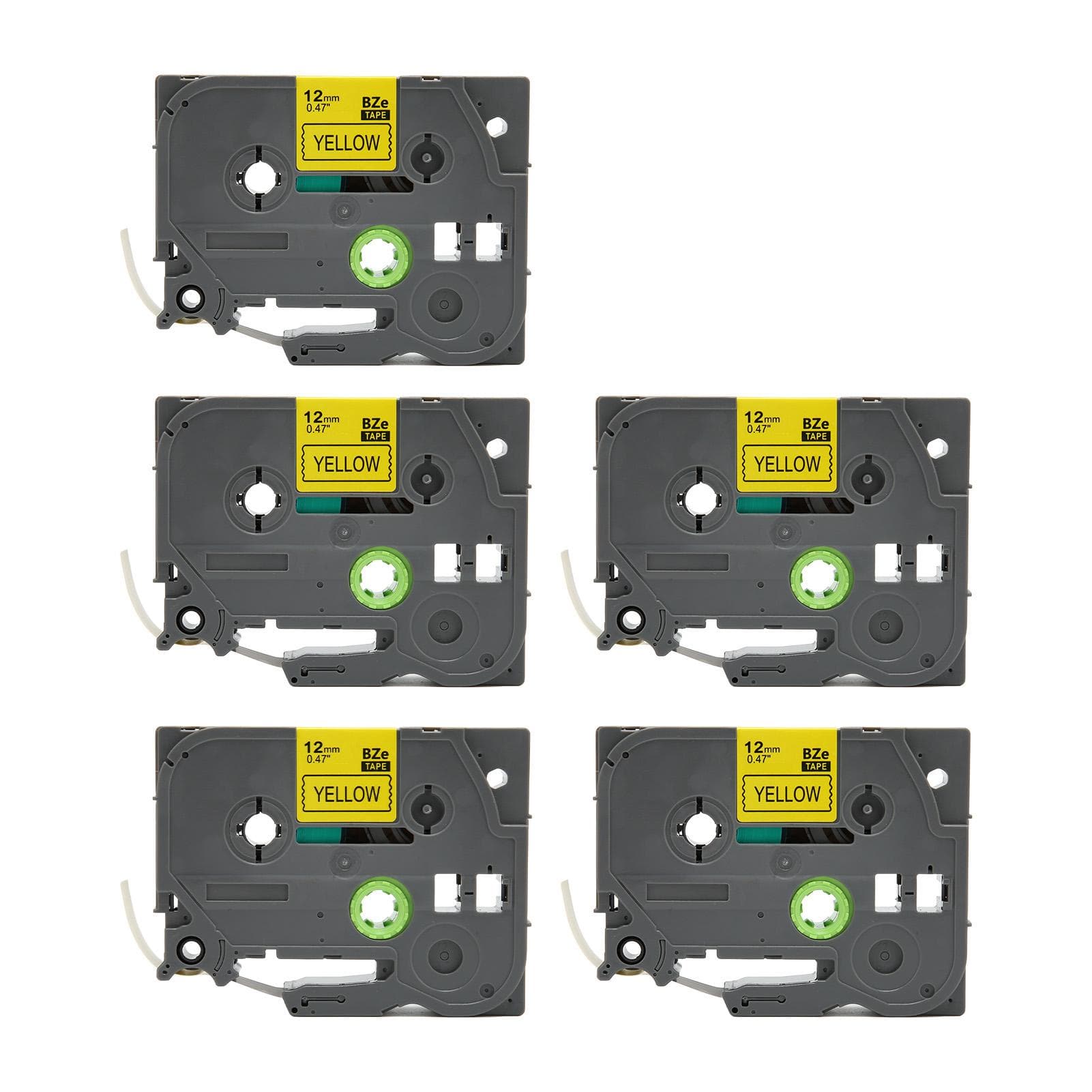 5pcs Label Maker Tape Black On Yellow 2mm TZE231 Strong Adhesive Laminated Label Printing Tape