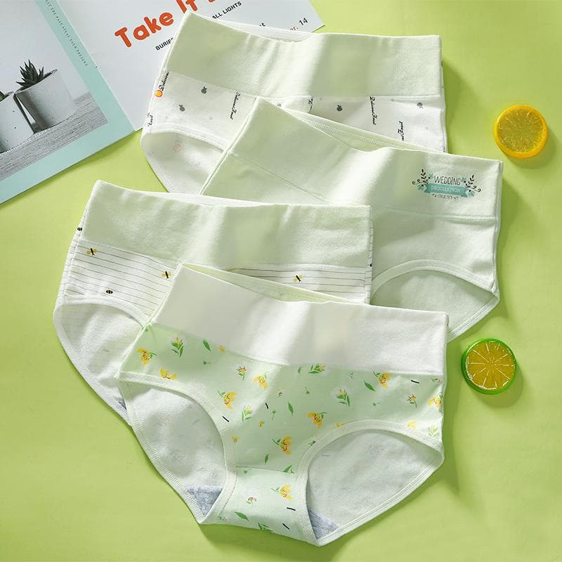 High Waist 4Pcs/Set Cotton Panties Women Underwear Briefs Female Lingerie Plus Size M-5XL L