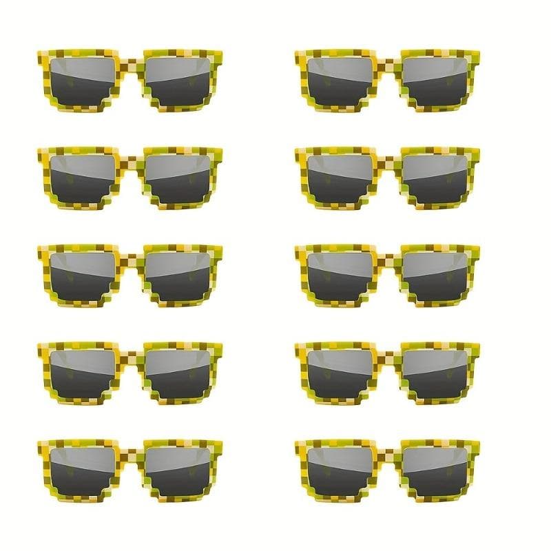 10 Pcs Pixel Gaming Glasses Plastic Frame Novelty Party Gifts for Adults Holiday Decorative Eyewear Fun Accessories