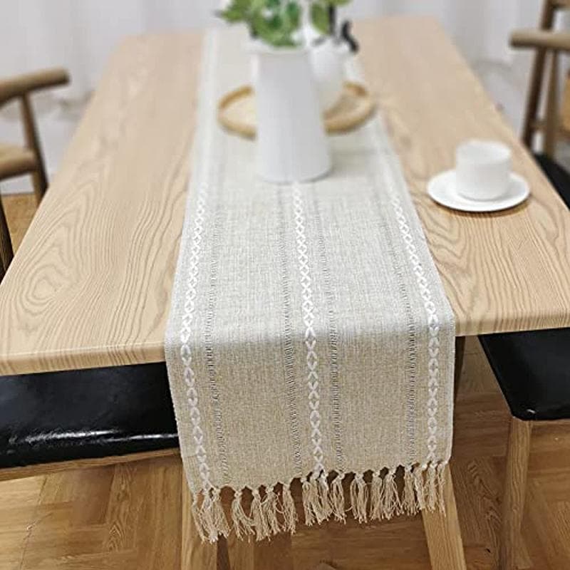 Retro Table Runner Elegant Hand Woven Cotton Linen Dining Table Runner with Tassels for Wedding yellow