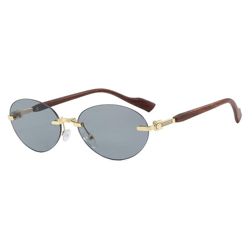 New Luxury Oval Frameless Wooden Leg Women Sunglasses Gradient UV400 Outdoor Travel Shades for Men and Women as picture