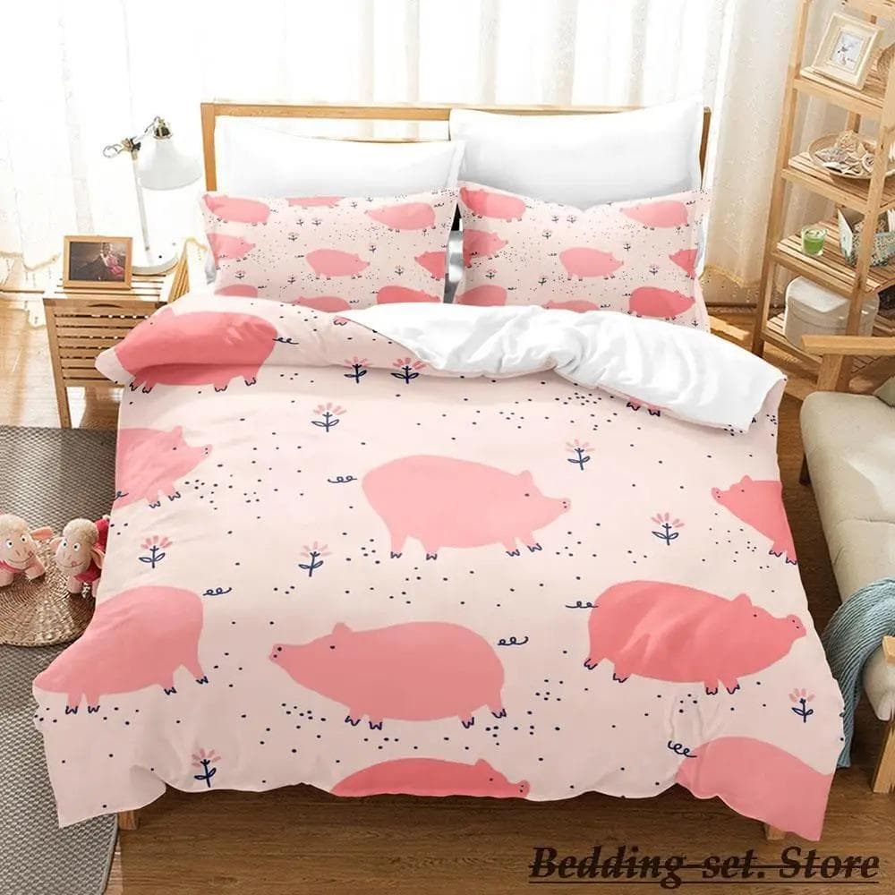 Funny Pig Bedding Set Single Twin Full Queen King Size Bed Set Aldult Kid Bedroom Duvetcover Sets Anime parure de lit Bed AU Double 180x210cm