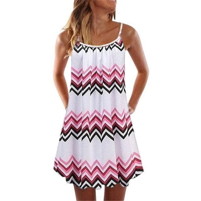 Women Flower Printed Mini Dress Sleeveless Strap Party Dress Summer Boho Big Swing Beach Dress Sundress Plus Size S-5XL S white