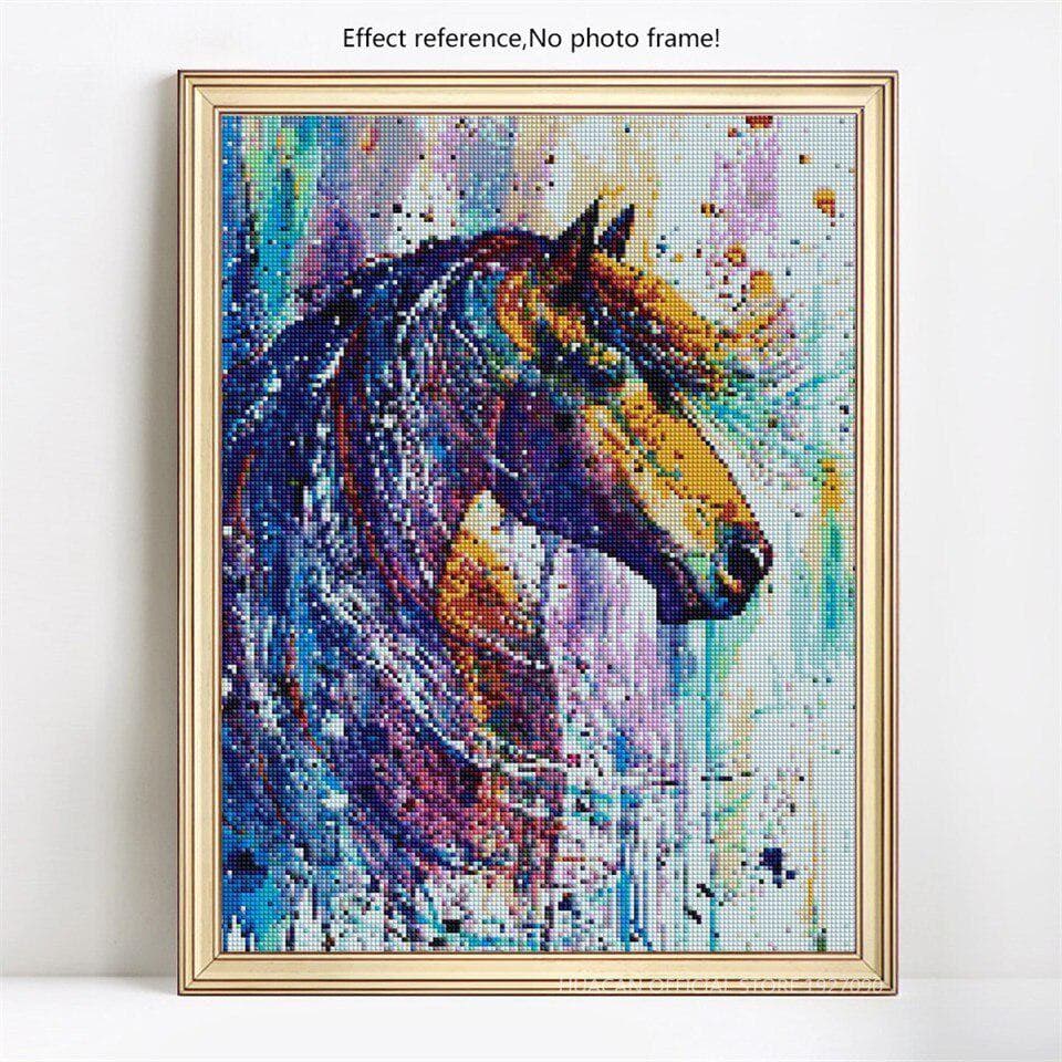 Diamond Painting Animal Mosaic 5D DIY Full Round Diamond Embroidery Colorful Horse Picture 20X30CM