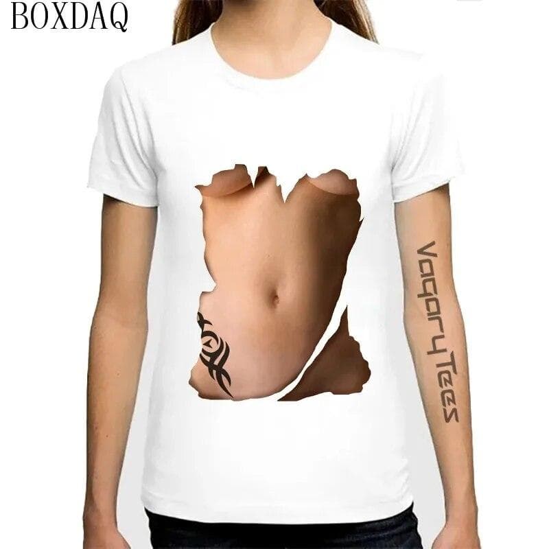Women Summer Cool T-Shirts Sexy Perspective 3D boobs Print Short Sleeve Ladies T Shirt Summer O-Neck Breast Pattern Street Tops 2XL