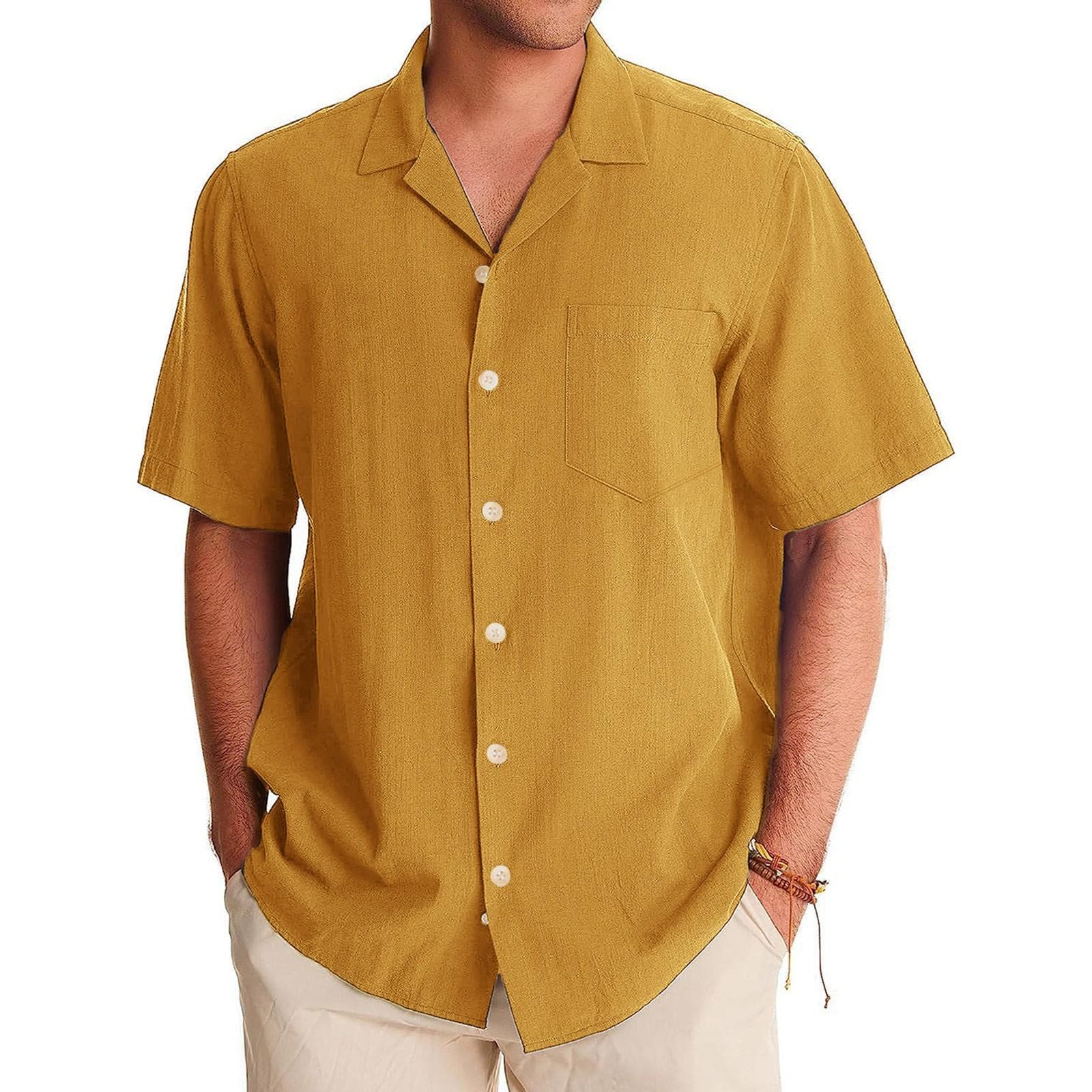 Shirt For Men, Men's Vintage Button Down Bowling Shirts Short Sleeve Summer Beach Shirt XL yellow
