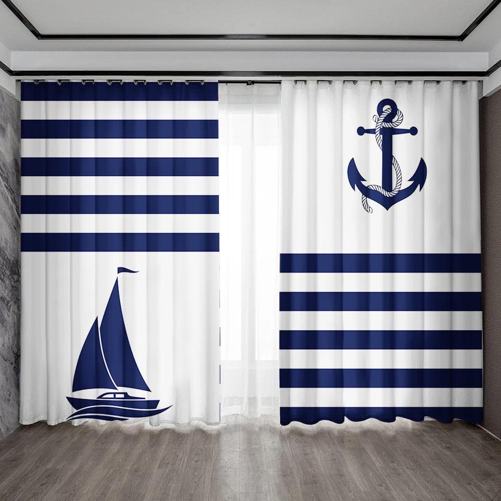 2PC Home Decoration Screen Curtain Sets Sail For The Ocean, Lighthouse Screen Curtain Is Suitable For Kitchen, Coffee Shop 75x166 cm&Without mount