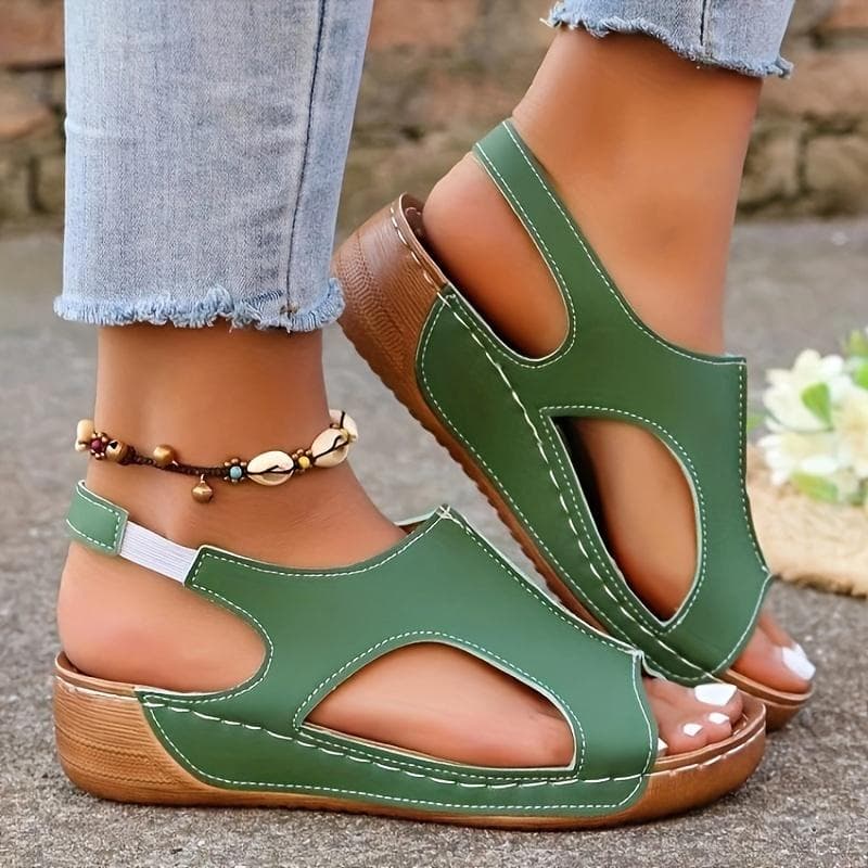 Women's Solid Color Platform Sandals, Platform Slip On Soft Sole Side Cut Toe Shoes, Summer Wedge Vacation Shoes 41 green