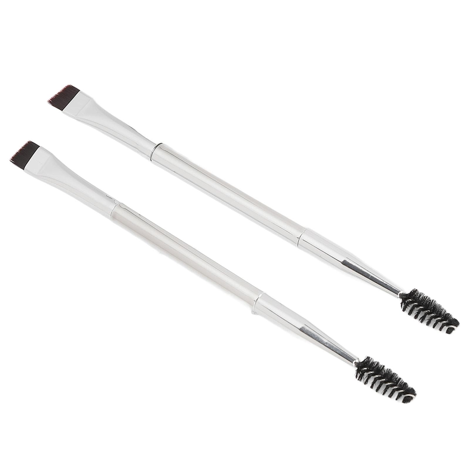 2pcs Silver Double Ended Brow Brush Soft Hair Makeup Spiral Eyebrow Eyelash Brush Cosmetic Tool