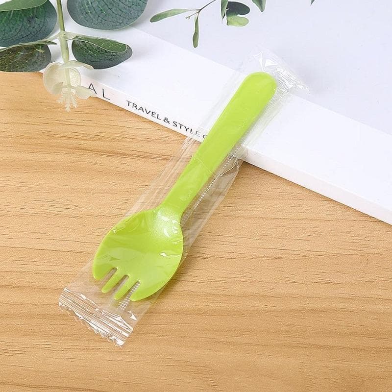 100pcs/set Disposable Plastic Spoons Forks for Cake Ice Cream Salad Fruit Dessert Soup Tea Coffee Party Cake Baking Shop Supplie green