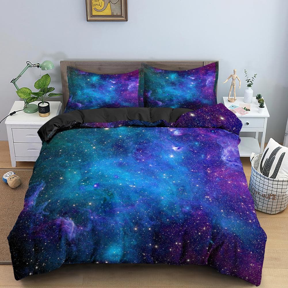 Galaxy Space Bedding Set 3D Universe Duvet Cover Psychedelic Quilt Cover With Zipper Queen Double Comforter Sets Kids Gifts EU single(135x200cm)