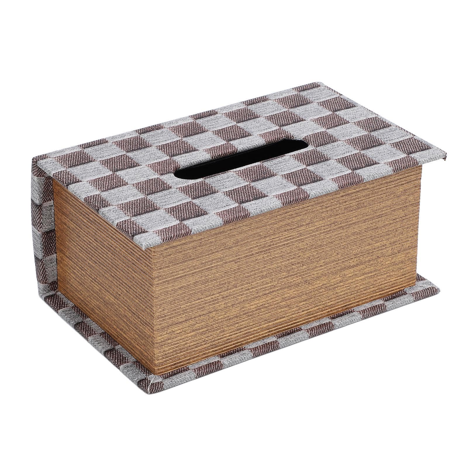 Tissue Box Holder Book Style Wooden Structure PU Leather Large Capacity Napkin Box Holder for Home