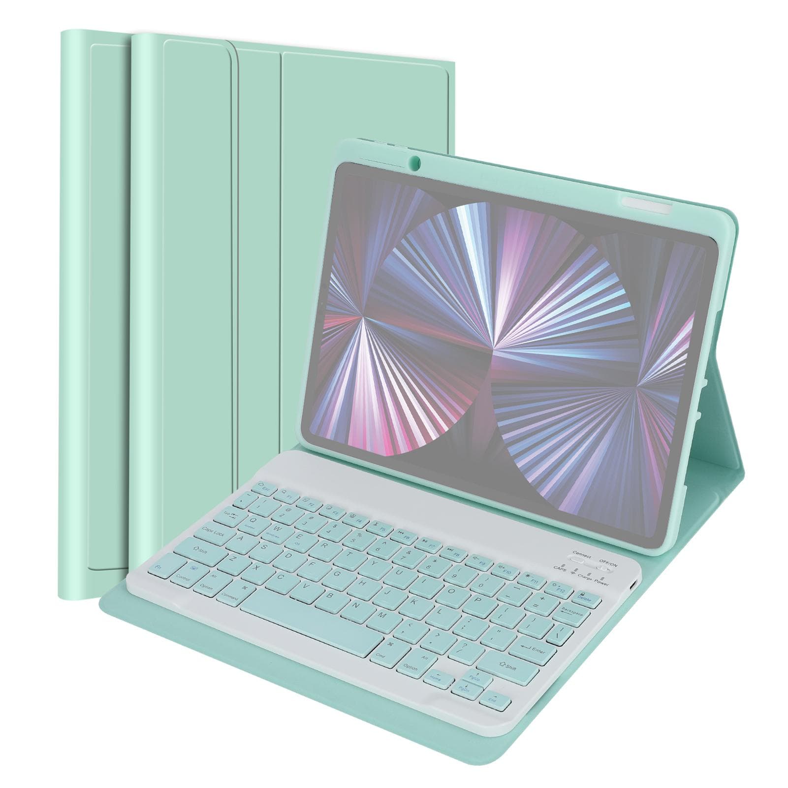 Wireless BT Keyboard USB Keypad with PU Leather Protecting Case for Tablet Compatible with iPad Air green