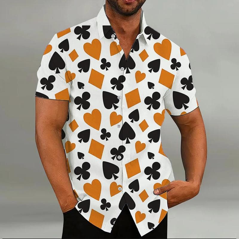 Fashion Men's Shirt Playing Cards 8 Colors Hearts Spades 3D Printing Lapel Short Sleeve Outdoor Street Casual Men's Clothes XL