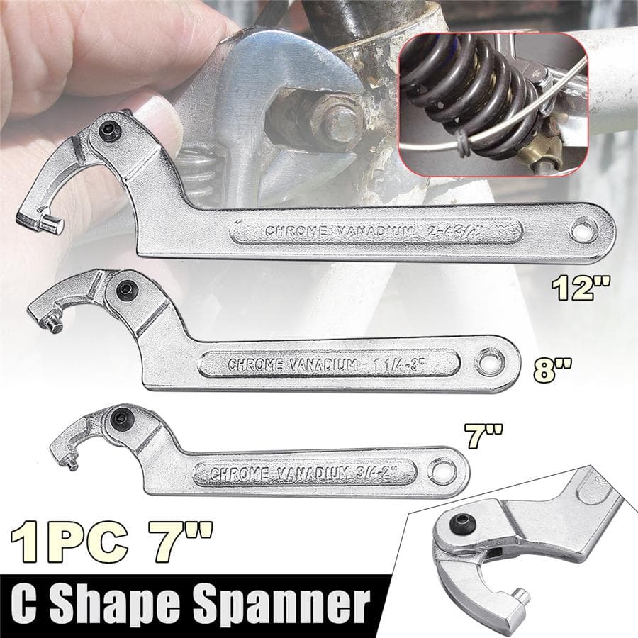 7  Adjustable Hook Wrench C Clamp Spanner Tool 19-51mm Motorcycle Suspension