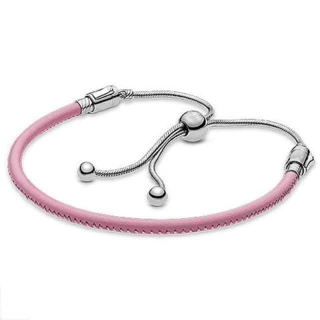 Pink and Black Leather with Adjustable Sliding Clasp Bangle Bracelet Beaded Jewelry