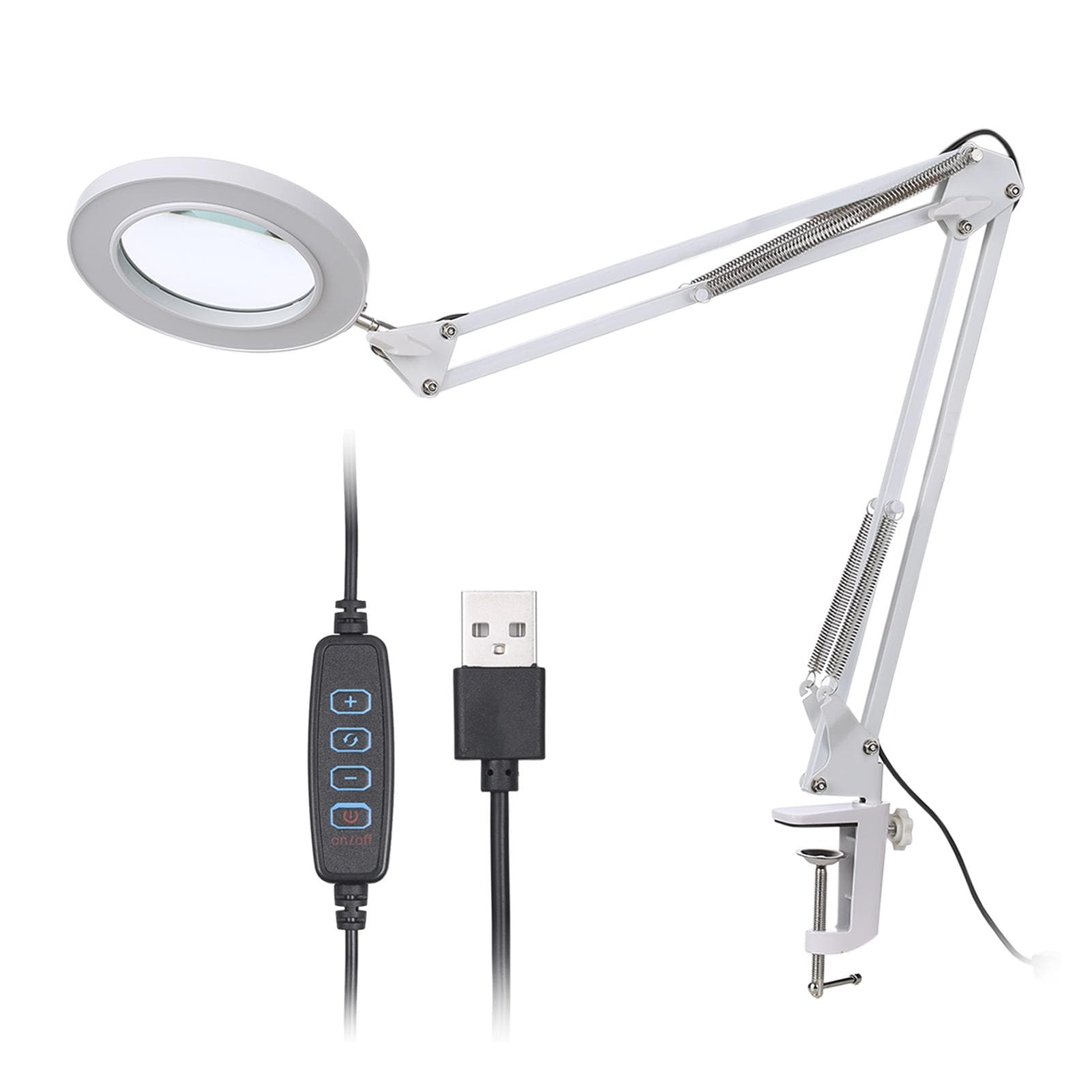 Magnifying Glass Magnifier with 64 LEDs Clamp Clip Light 8X Magnification 10 Levels Adjustable white