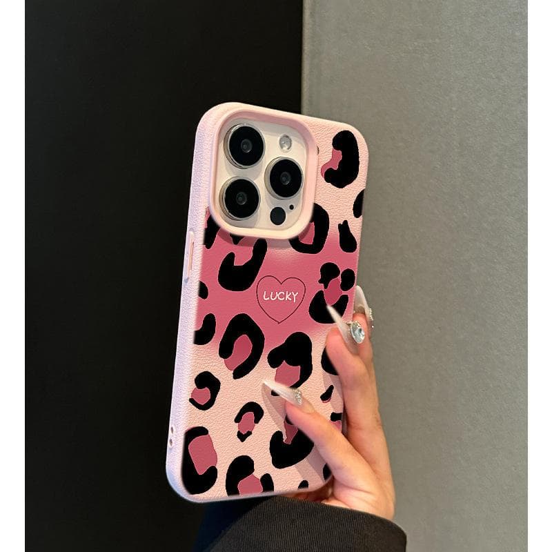 Ins Love Pink Leopard Print Suitable for Apple 16promax Mobile Phone Case IPhone 14 Women 13mini/15/12/11 Apple XS