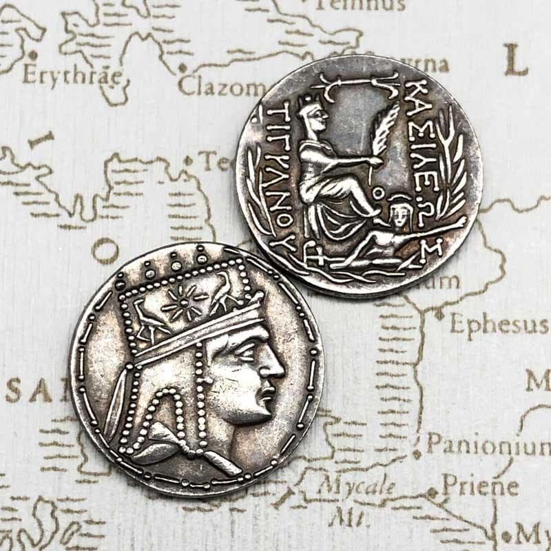 Copy Antique Greek Silver Coin Silver Plated Commemorative Coin Tigran II Kingdom of Armenia Goddess of Fate Coin ADM 1pcs