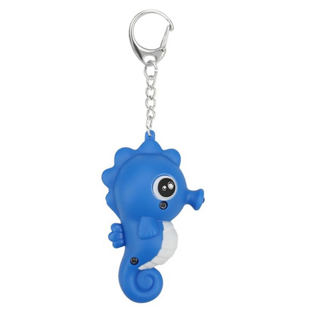 Cute Cartoon Seahorse Keychain with LED Light Key Ring Holder Bag Car Ornament blue