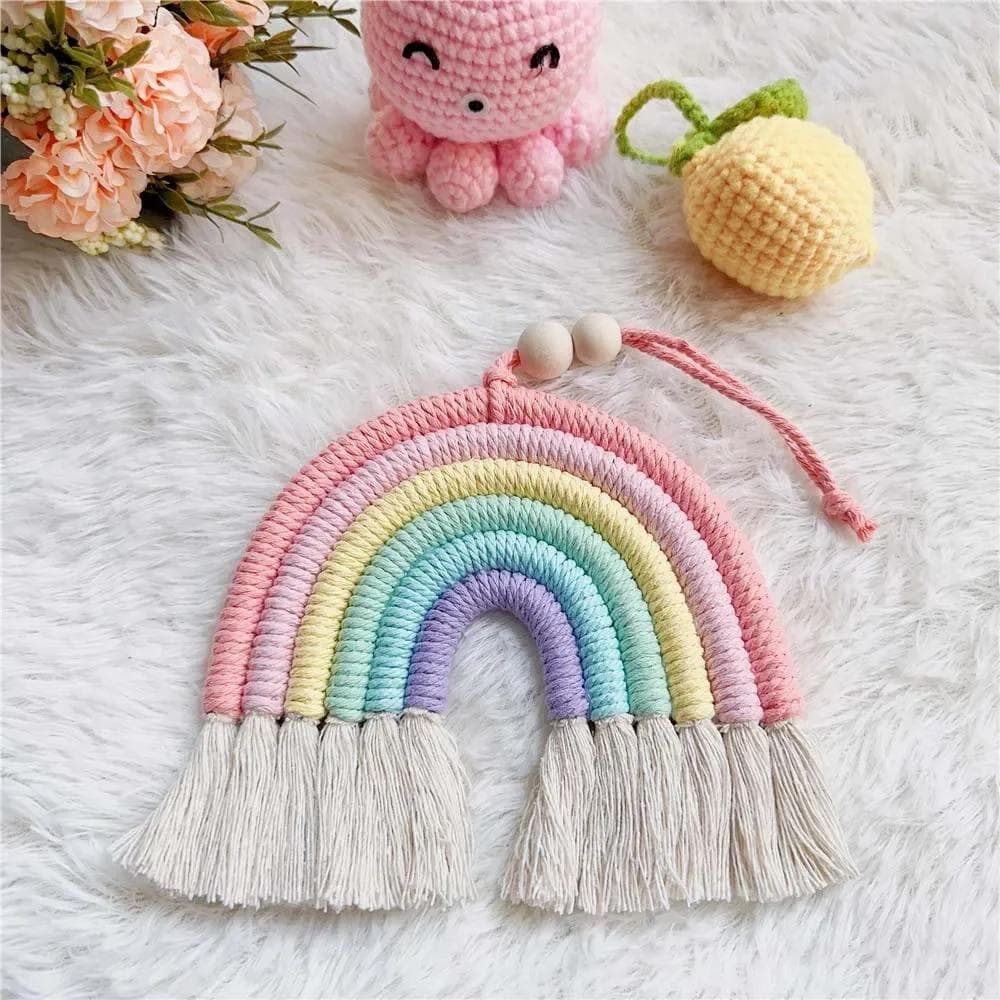 Handmade Woven Cotton Rope Rainbow Tassels Bead Boho Style Pendants Rainbow Room Wall Hanging Holiday Decoration CHINA