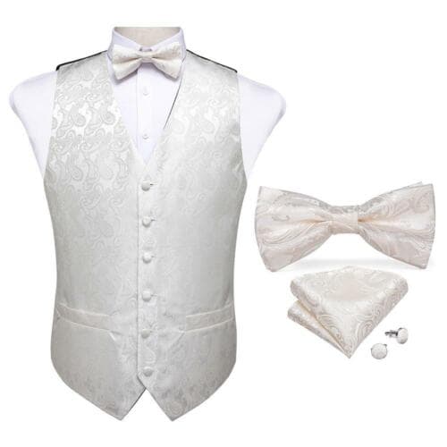 Dibangu Mens Yellow Paisley Vest Suit Waistcoat Hanky Cufflinks Tie Set Wedding L