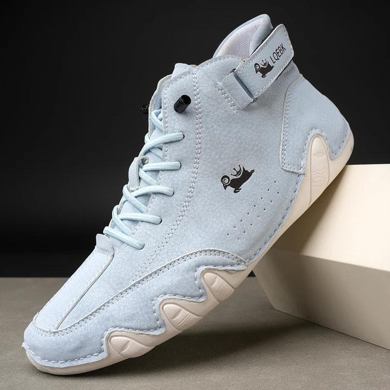 Men Leather Casual Sneaker Soft Sole Round Toe Comfortable Couple Loafers Luxury Fashion Hiking Women Ankle Boots White Tennis 39 sky blue