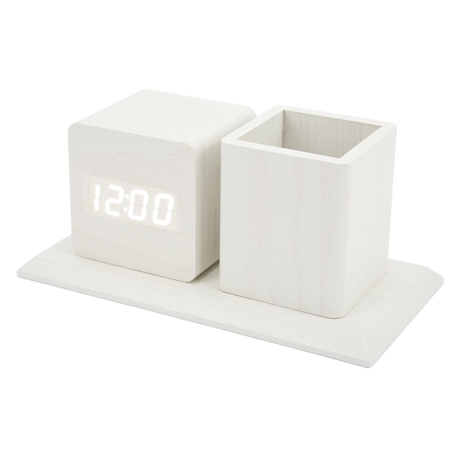 Pen Holder Clock Temperature Calendar Display 3 Level Brightness Adjustment Voice Control LED