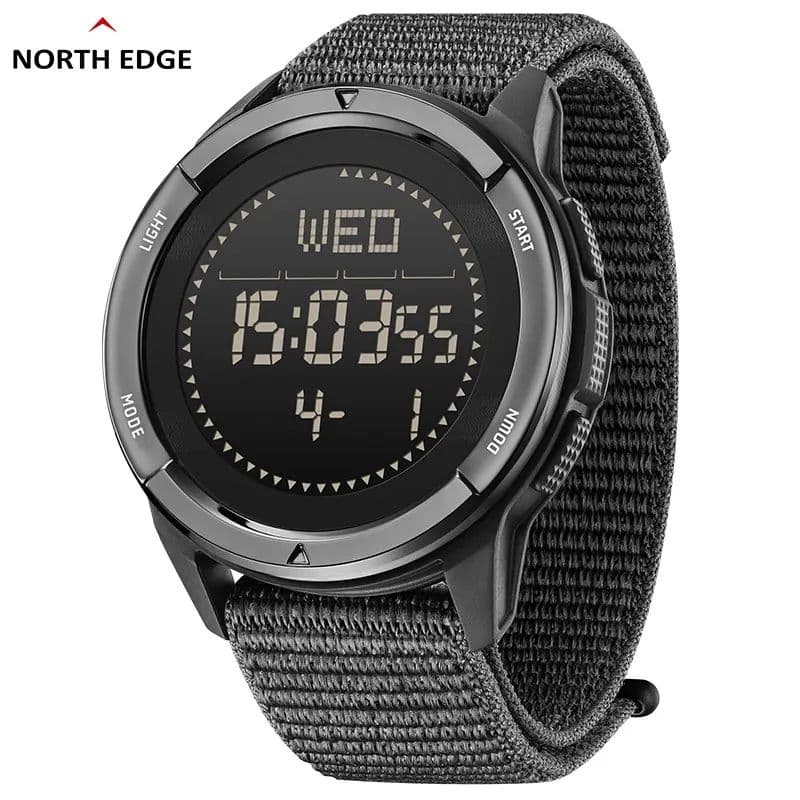 NORTH EDGE ALPS Men's Digital Carbon fiber Watch Shock Militray Sports Super Light Outdoor Compass Waterproof 50M Wristwatches black