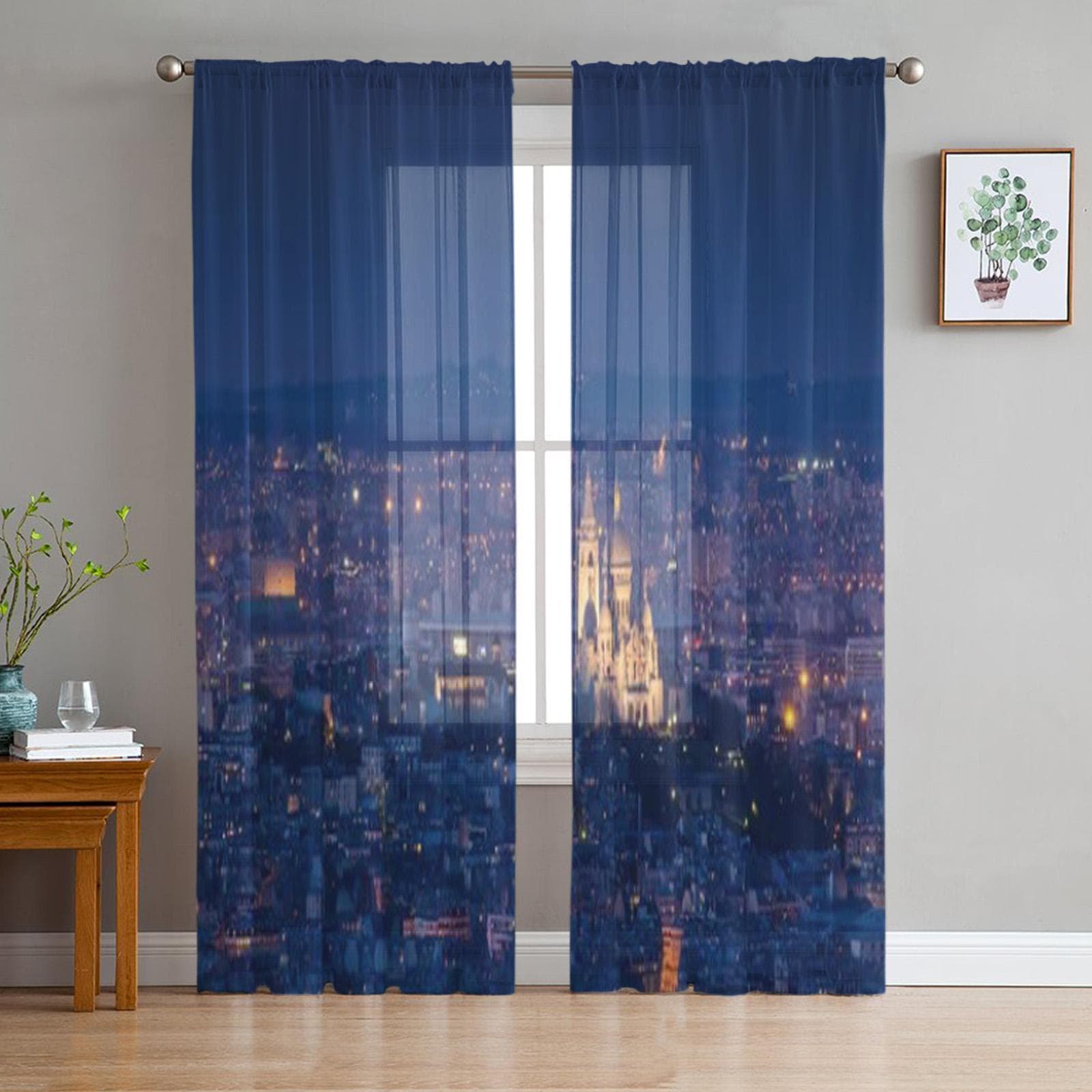 Paris Cityscape Tulle Sheer Window Curtains For Living Room The Bedroom Modern Chiffon Voile Organza Curtains Decor Drapes 135W x 114H(cm)