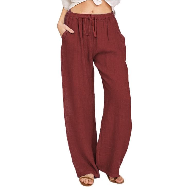 Summer Women's Pants Large Size Loose Casual Pants L wine red