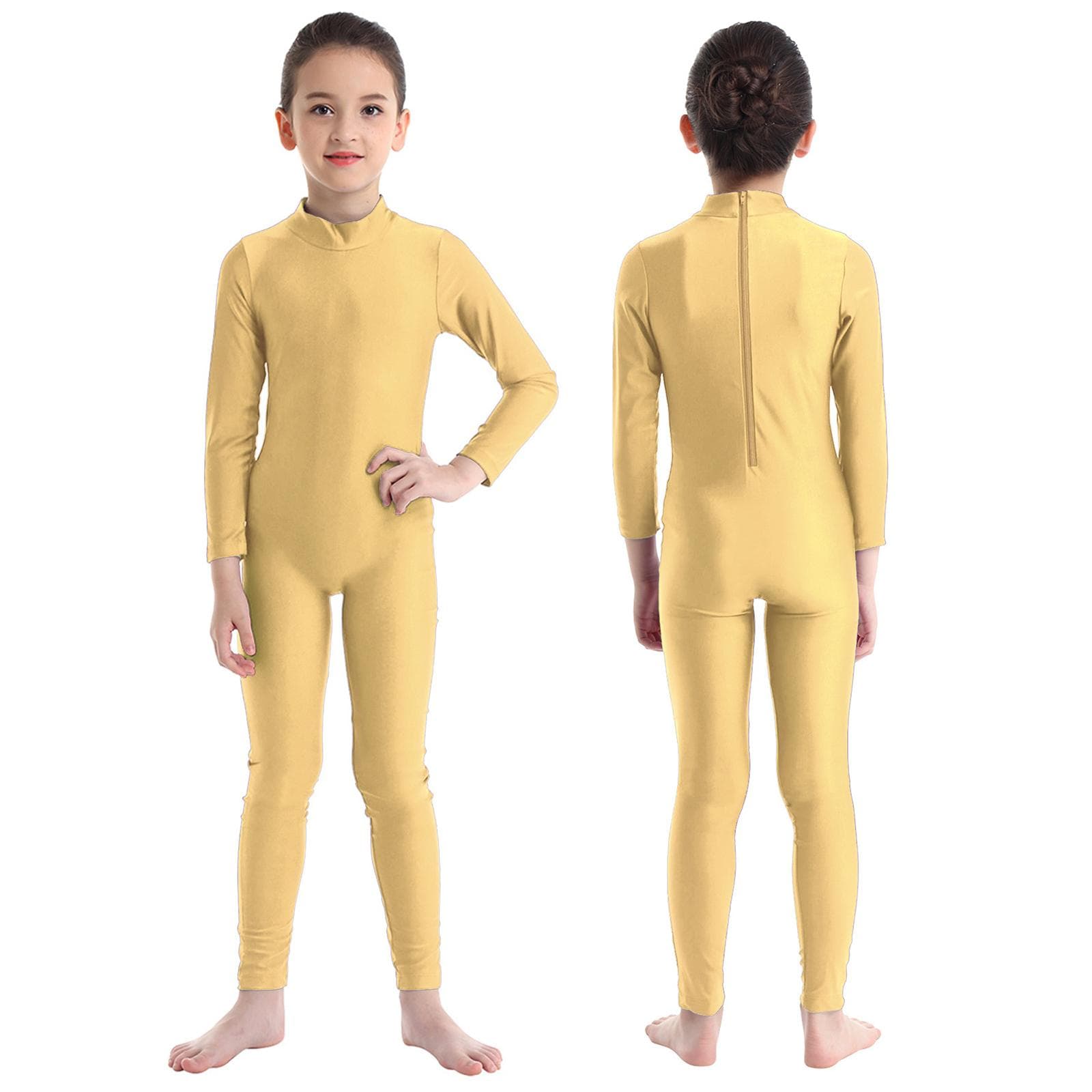 Children Girls Long Sleeve Dance Gymnastic Leotard Unitard Full Length Bodysuit Costume Dance Wear 13-14 Years nude