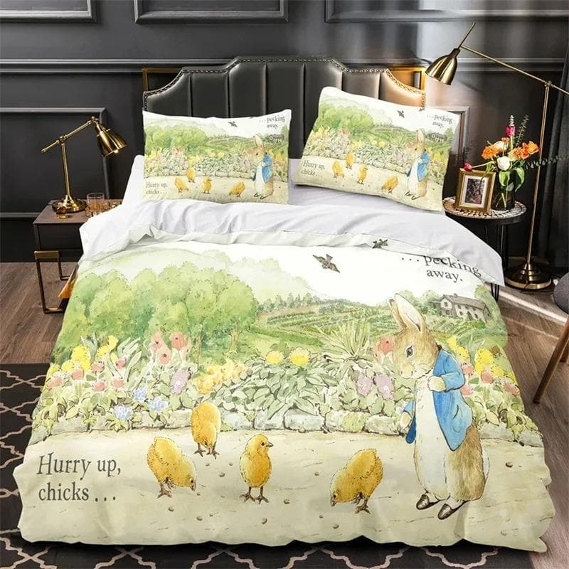3D Print Peter the Rabbit Bedding Set,Duvet Cover Comforter Bed Set Quilt Cover Pillowcase,King Queen Twin Size Boys Girls EU Double 200x200cm