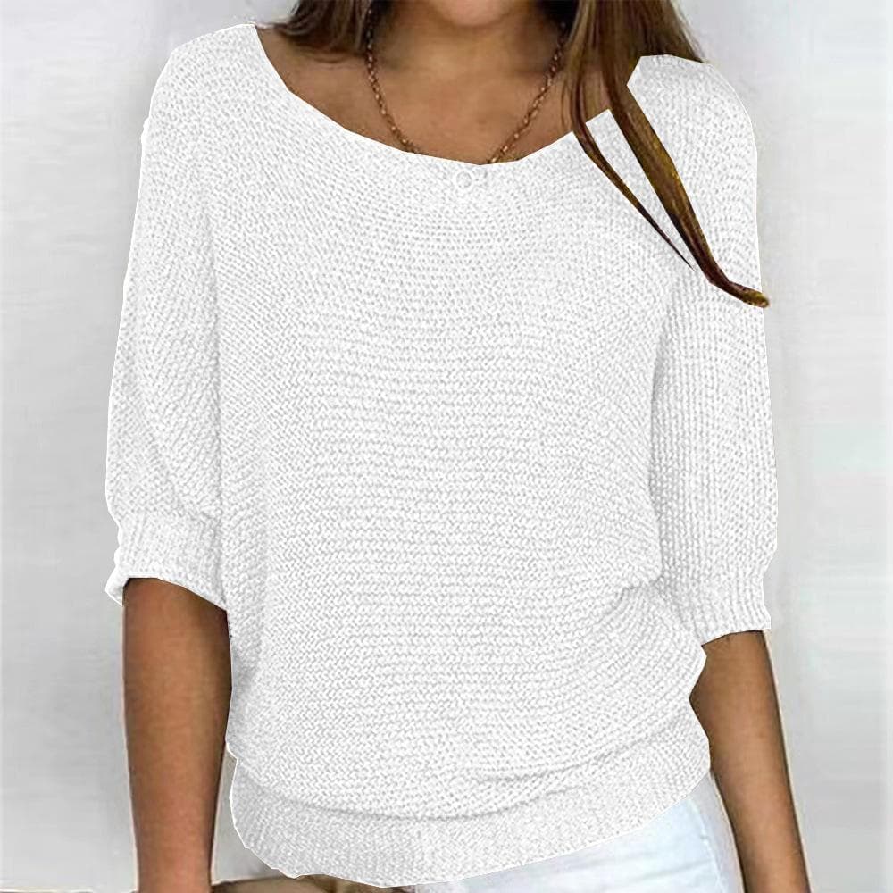 Spring and Autumn Women's Knitwear Solid Color Round Neck Knit Sweater Commuter Elegant Seven Sleeve Top XL white
