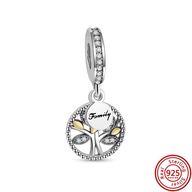 New 925 Silver Pave Zircon Crown Feather Family Tree Lock Key Heart Shiny Beads Fit Original Charms Bracelet DIY Jewelry