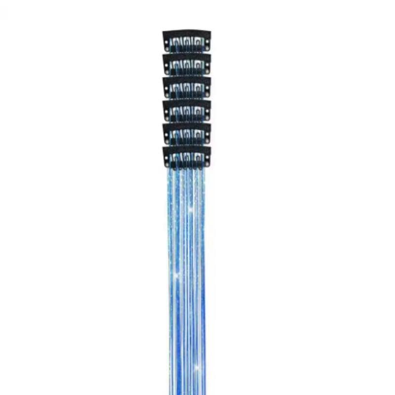 6Pcs Clip In Hair Tinsel Hair Extensions Hair Tinsel 20 Inch Heat Resistant Glitter Hair Extensions blue