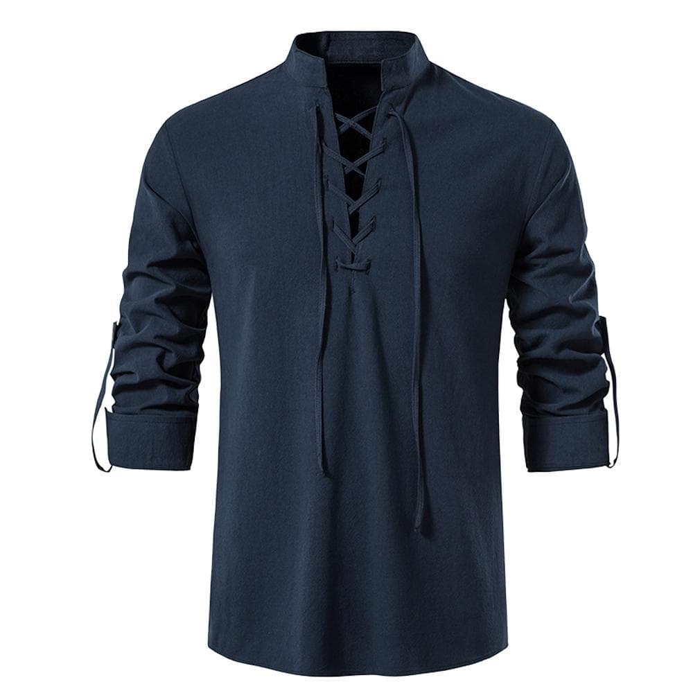 Mens Pirate Shirt Viking Retro Renaissance Medieval Gothic Victorian Halloween Costume Casual Cotton Linen Lace Up Hippie Shirts 2XL