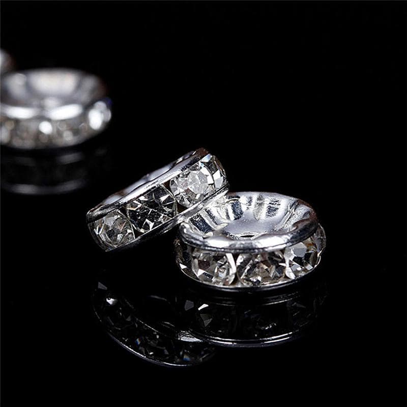 100pcs 6mm 8mm DIY Crystal Rhinestone Rondelle Spacer Beads for Jewelry Making 6mm silver