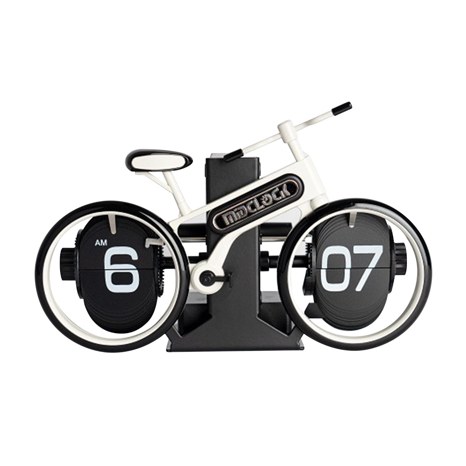 Desk Bicycle Flip Clock Vintage Decor Mechanical Digital Table Clock Bike Page Turner Clock Battery white