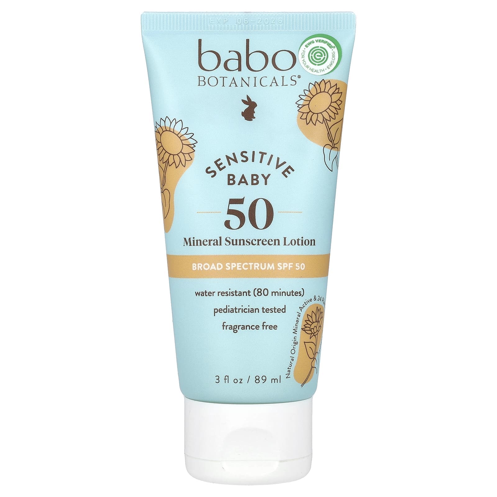 Babo Botanicals, Baby Skin, Mineral Sunscreen Lotion, SPF 50, 3 fl oz (89 ml)