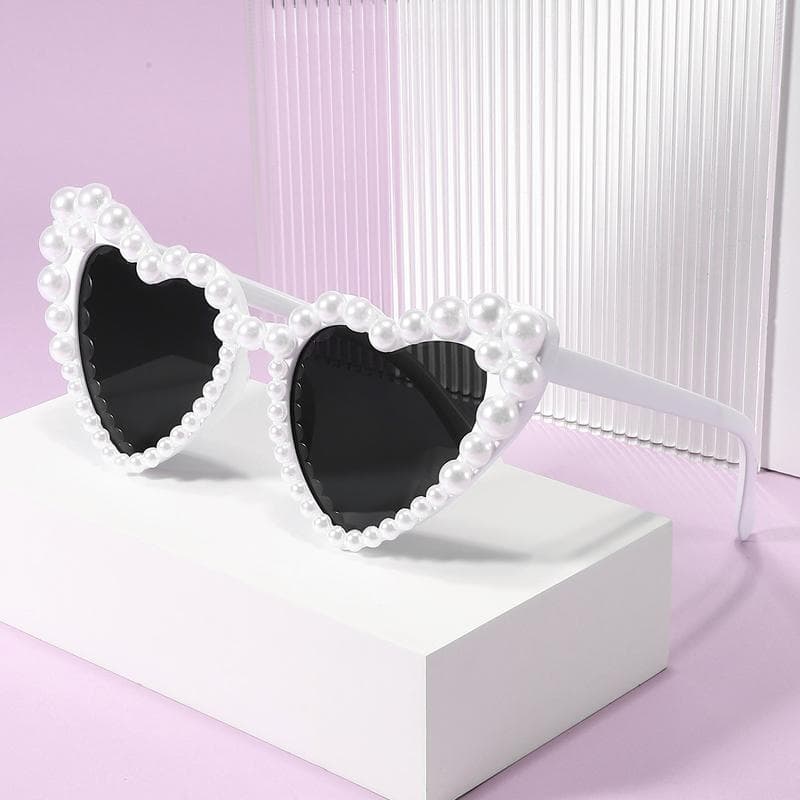 Luxury Shimmering Love Pearl Sun Glasses Women Heart Shape Bling Sunglasses Casual Fashion Lentes De Sol Mujer
