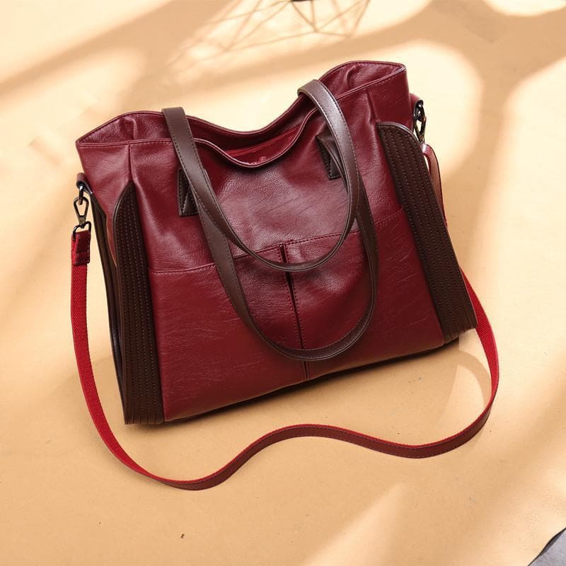 2020 Fashionable Women's Large Capacity Leather Shoulder Tote Bag wine red
