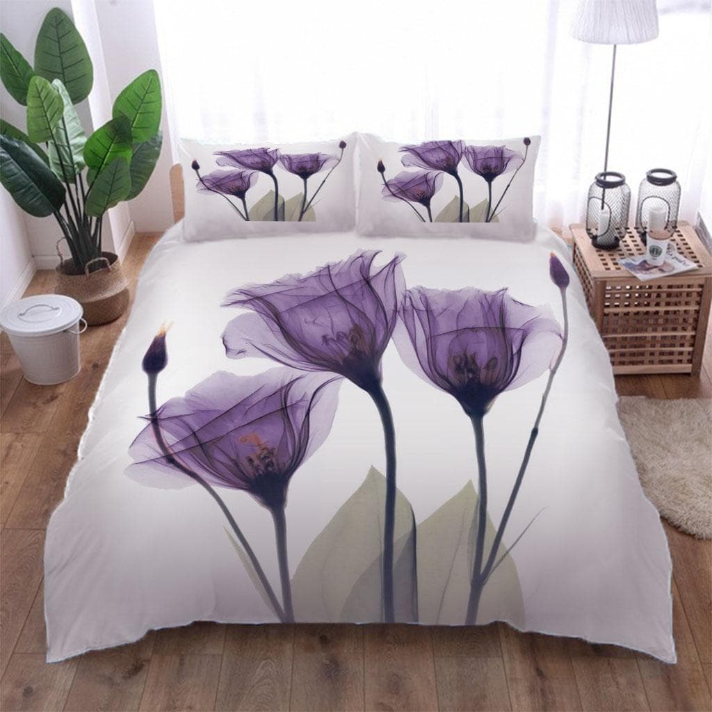 2 Seater Bed Covers 3D Red Purple Flower Microfiber Bedding Duvet Cover King Size Bed Set With 2 Pillowcases Bedroom Décor W240xL260cm