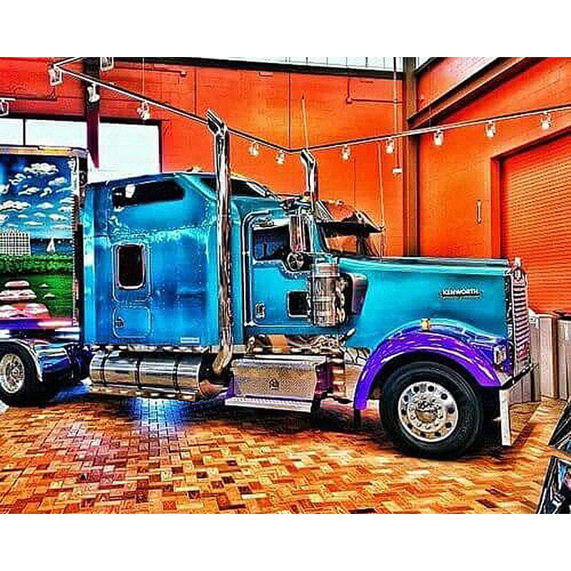 Diamond Painting Round Diamond Mosaic Blue Truck Diamond Embroidery Scenic Picture Of Rhinestones 20X30CM
