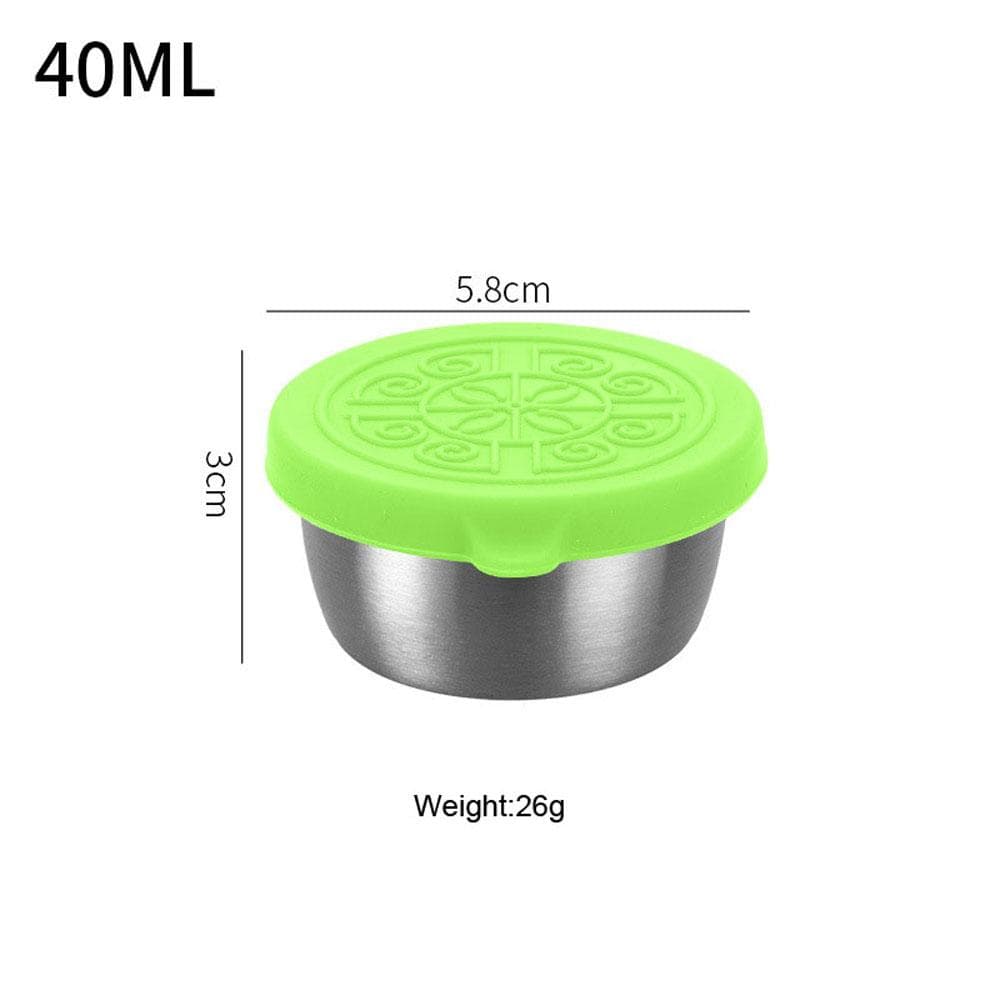 1Pc Salad Dressing Container With Lid 40ml Reusable Stainless Steel Cup Leakproof Silicone Lids For Lunch Box and Picnic green