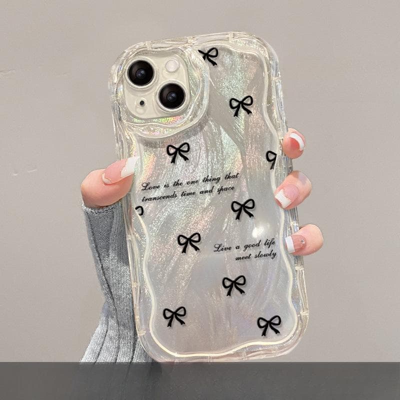 Applicable To Apple 15 Mobile Phone Case IPhone 13 Full Screen Black Bow Bracket 14 Silicone 12 Full Packaging 11 Transparent Soft iPhone 14 Plus