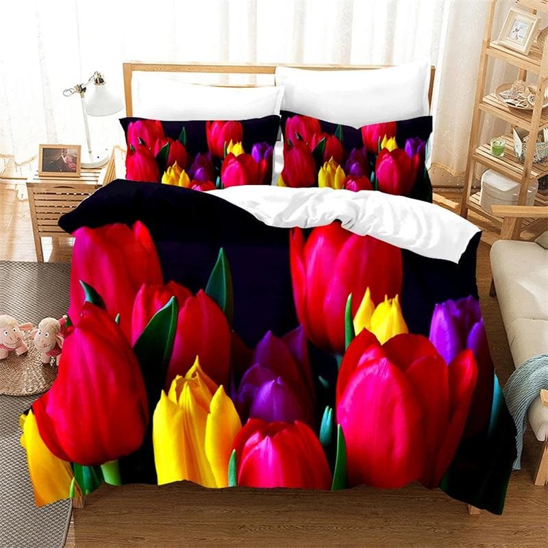 Flower Tulip Elegant Floral 3d Duvet Cover for Women Gifts Luxury Mother's Day Warm Gifts for Bedroom Decoration Queen King Size 180x210cm 3pcs